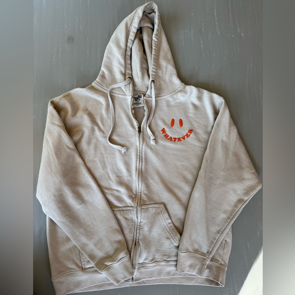Beige Whatever Zip Up Hoodie